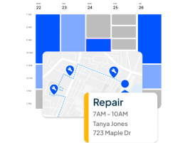 Home Services Business Management Software - Housecall Pro - Housecall Pro Calendar and map view showing scheduled repair appointments